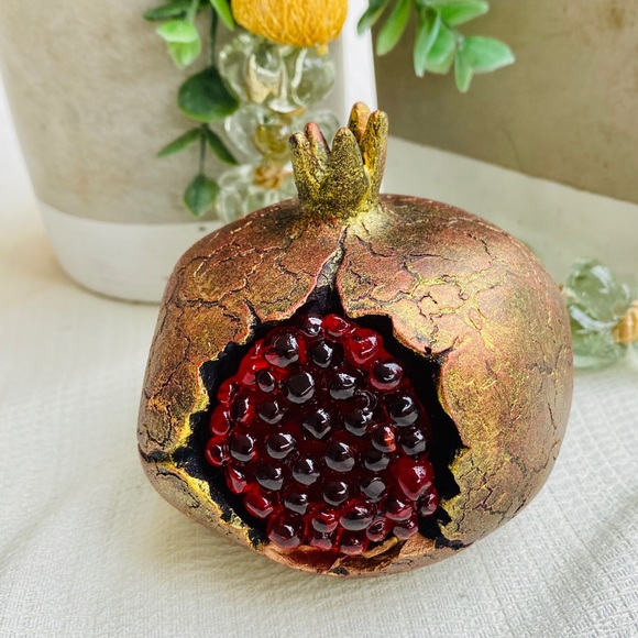 Other - Ceramic Red &Gold Pomegranate Hand Painted